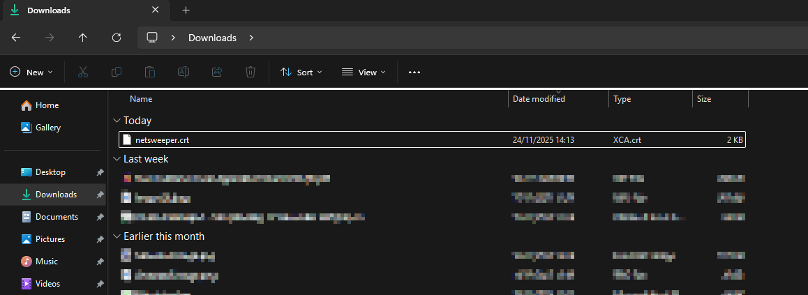 Windows Certificate Download Folder